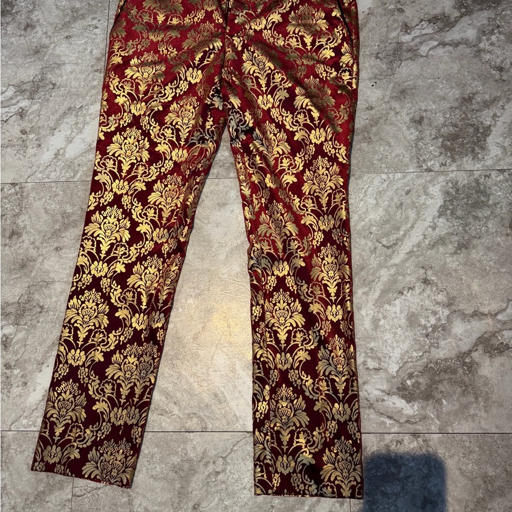 Elegant Gold and Red Brocade Men's Pants